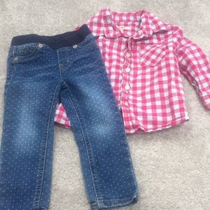 Girls 2T Pink Gingham Shirt with Jeggings Outfit